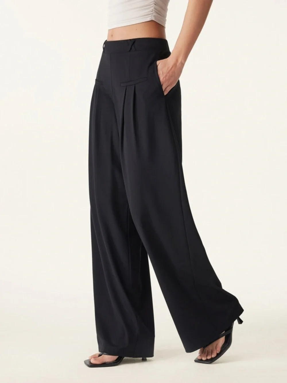 OGL Drapey Bamboo Ponte Mid Rise Wide Leg Trouser with Pockets Black NWT X Small - Picture 6 of 16